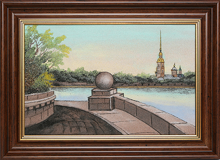 Картина из камня "Вид на Петропавловскую крепость" (Яшма, лидит, лазурит, бирюза, янтарь, диопсит - Ручная работа) (в зависимости от наличия камня) инфо 1660k.