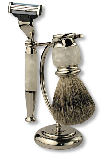 Бритвенный набор, цвет: серебряный, с белым перламутром Набор для бритья 2010 г инфо 5578b.