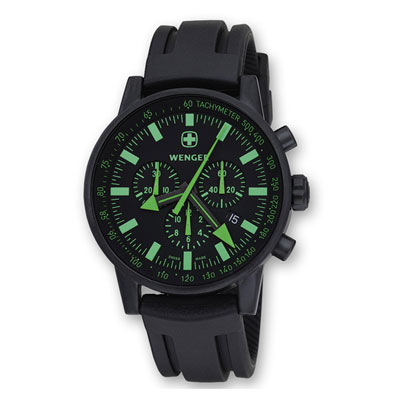 Часы COMMANDO SRCL, хроно черный/зеленый циферблат, стальной корпус, черный ремешок Часы наручные 2010 г инфо 10263f.
