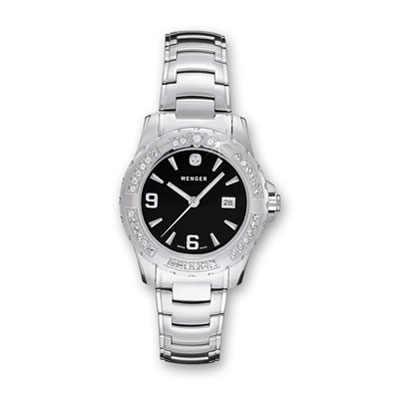 Часы ELEGANCE S черный циферблат, стальной браслет, со стразами Часы наручные 2010 г инфо 12932f.