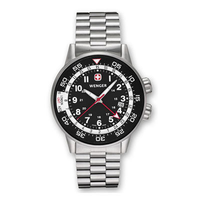 Часы COMMANDO GMT& OPEN DATE, черный циферблат, стальной корпус, браслет черный циферблат, стальной корпус, браслет инфо 12935f.