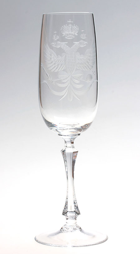 Бокал для шампанского "Двуглавый орел" Стекло, гранение Ручная авторская работа см, диаметр горлышка 4,5 см инфо 12951f.