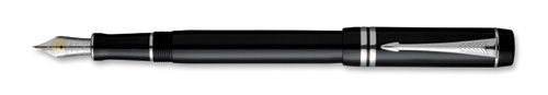 Перьевая ручка "Parker Duofold Platin", черная, детали дизайна с платиновым покрытием Перо: золото 18К платиновым покрытием Перо: золото 18К инфо 13054f.