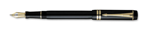 Перьевая ручка "Parker Duofold", черная с позолоченными 23К деталями, дизайна Перо: золото 18К Перо: золото 18К с платин инфо 13055f.